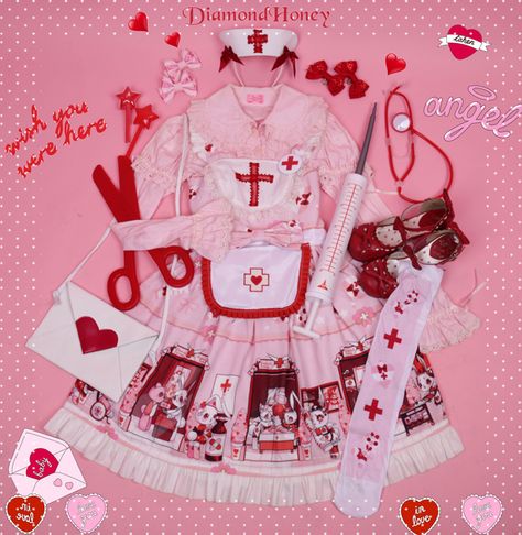 Gothic Lolita Nurse Cap Version I Yami Kawaii Nurse, Erokawa Outfits, Medicalcore Outfit, Nursecore Outfit, Gurokawa Aesthetic Outfit, Kawaii Nurse Outfit, Nurse Oc Art, Pink Nurse Outfit, Gurokawaii Fashion