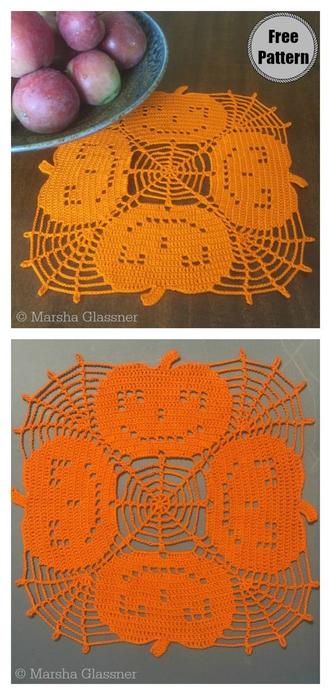 Halloween Pumpkin Lace Doily Free Crochet Pattern Pumpkin Doily, Crochet Halloween Decorations, Free Crochet Doily Patterns, Crochet Dollies, Crochet Halloween, Halloween Crochet Patterns, Crochet Fall, Holiday Crochet, Crochet Pumpkin