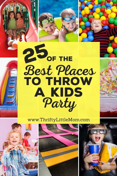 Planning a kids birthday party? These party ideas are perfect whether you want to host an outdoor party at home in your backyard or an indoor theme party that's fun even on rainy days. #party #kidsparty 1st Birthday Party Venue Ideas, Birthday Party At Urban Air, Cheap Summer Birthday Party Ideas, Places To Throw A Birthday Party, Birthday Party Places Ideas, Rainy Day Birthday Party Ideas, Things To Rent For A Birthday Party, Places For Birthday Parties, Birthday Party Alternatives For Kids