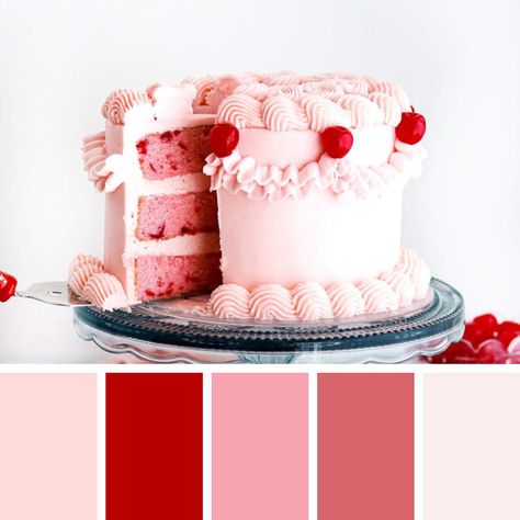 Cake Color Palette, Japanese Strawberry Shortcake, Cherry Chip Cake, Three Milk Cake, Pink Frosting, Milk Cake, Colour Ideas, Rose Rouge, Colorful Cakes