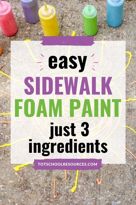 Diy Puffy Sidewalk Chalk Paint, Fluffy Paint Recipe, Sidewalk Puffy Paint Recipe, Foam Chalk Paint, Foam Paint For Kids, Puffy Sidewalk Chalk Paint, Puffy Chalk Paint, Paint Sidewalk, Fluffy Paint