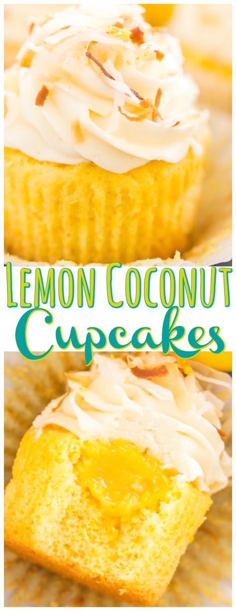 Coconut Cupcake Recipes, Coconut Cream Cheese Frosting, Spring Recipes Dessert, Lemon Frosting, Lemon Curd Filling, Cream Fresh, Coconut Frosting, Coconut Cupcakes, Vanilla Buttercream Frosting