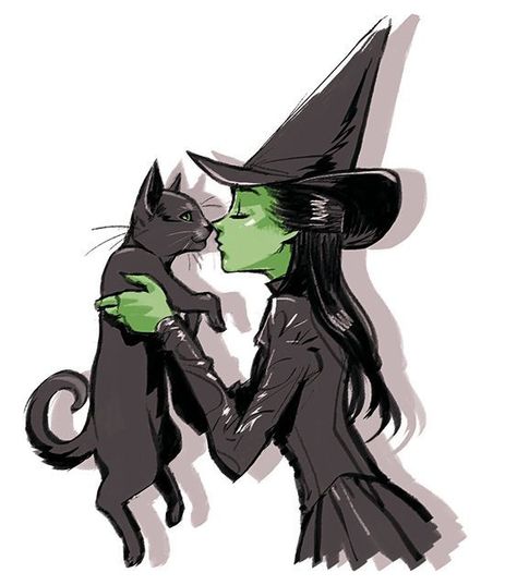 Witch And Cat Drawing, Wicked Drawings, Wicked Fanart, Witch Fanart, Cats Sketch, Broadway Wicked, The Witches Of Oz, Wicked Musical, Wicked Witch Of The West