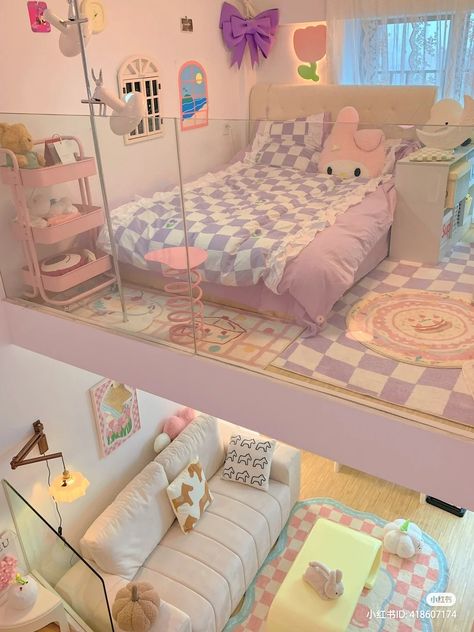 Sanrio Bedroom, Aesthetic Sanrio, Loft House Design, Kitty Aesthetic, Disney Room Decor, Cool Room Designs, Gamer Room Decor, Interior Design Your Home, Cute Diy Room Decor