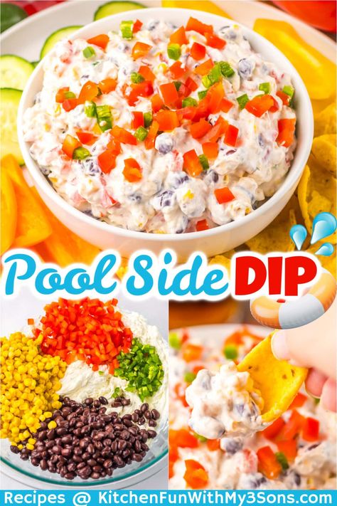 Pool Side Dips, Summer Cheese Ball Recipes, Dips For Summer Parties, Pool Dip Recipe, Chip Dips For Parties, Chip Dip Recipes Easy, Appetizer Dips For Party, Easy Summer Dips, Bell Pepper Appetizer