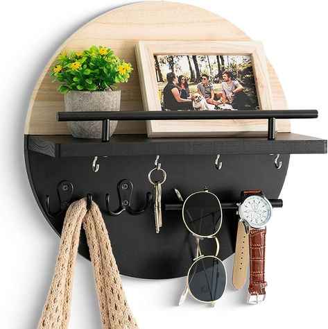 Amazon.com: dreampossible Key Holder for Wall Decorative with Shelf and Hooks, Mail Organizer Wall Mount, Circular Design Entryway Key Rack Hanger, Rustic Home Decor Boho Wall Decor (Black) : Home & Kitchen Shelf And Hooks, Key And Letter Holder, Mail Organizer Wall, Mail And Key Holder, Key Holder For Wall, Rack Hanger, Sunglasses Holder, Entry Way Design, Wall Key Holder