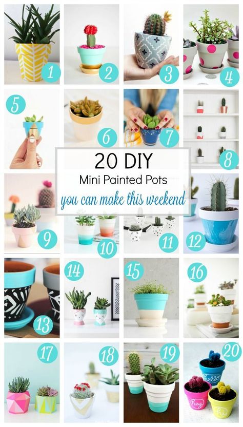 Whether you prefer neon, black and white or cheerful pops of color, you are bound to find a few projects to love in this roundup of DIY mini painted pots. It's a great way to freshen up your home, indoors or out. // via http://aprettyfix.com Mini Flower Pot Crafts, I Spy Diy, Neon Black, Freshen Up Your Home, Painted Pots Diy, Painted Plant Pots, Painted Terra Cotta Pots, Flower Pot Crafts, Diy Flower Pots