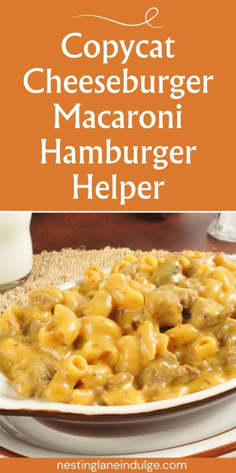 Copycat Cheeseburger Macaroni Hamburger Helper Recipe. A quick and easy ground beef dinner the whole family will love! Cheeseburger Macaroni Hamburger Helper, Macaroni Hamburger, Hamburger Helper Recipe, Easy Ground Beef Dinner, Beef Recipes Ground, Cheeseburger Macaroni, Homemade Cheeseburgers, Hamburger Helper Recipes, Easy Hamburger