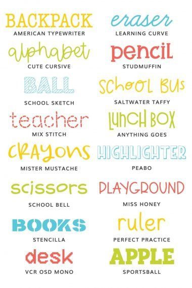 Canva School Fonts, Free Fonts For Canva, Canva Fonts For School, Back To School Shirt Ideas, Canva Fonts For Teachers, Bulletin Board Fonts, Back To School Cricut Ideas, Free School Fonts, Circuit Joy