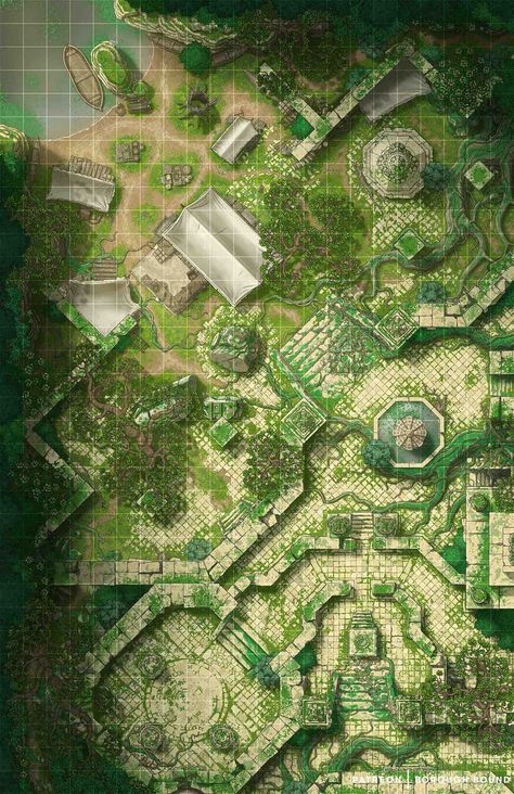 Jungle Battle Map Dnd, Dnd Jungle Map, Jungle Map, Jungle Ruins, Roll20 Maps, The Hunting Party, Forest Map, Fantasy City Map, Dnd World Map