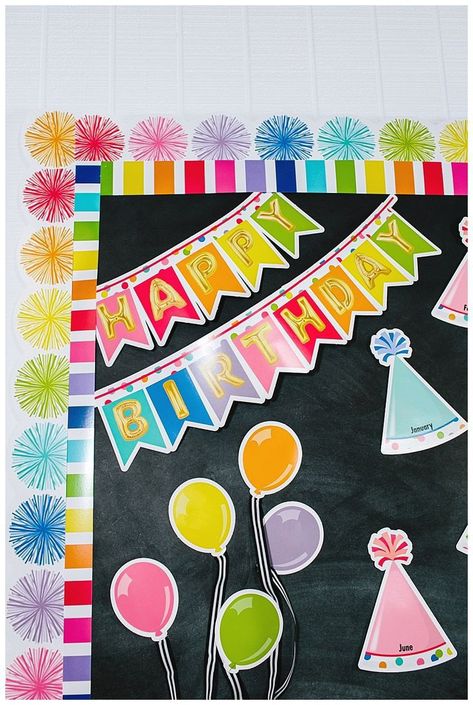 Rainbow Birthday Wall Classroom, Birthday Decorations Classroom, Rainbow Birthday Bulletin Boards, Birthday Wall Ideas For Classroom, Classroom Birthday Board, Borders Classroom, Classroom Birthdays, Classroom Rugs, Classroom Decor Ideas