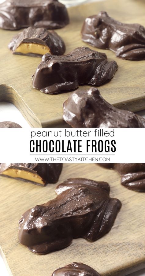 Chocolate Frog Recipe, Harry Potter Candy Recipes, Harry Potter Dessert Ideas, Filled Chocolate Candy Recipes, Hogwarts Recipes, Zoo Snacks, Hogwarts Kitchen, Harry Potter Chocolate Frogs, Hogwarts Feast