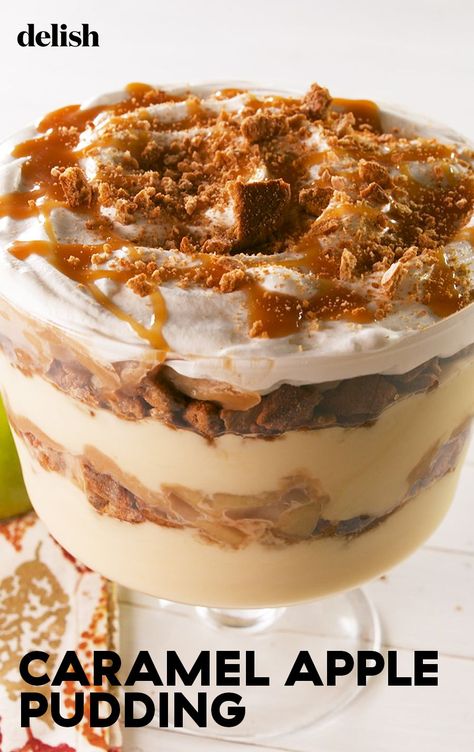 Apple Pie Trifle, Apple Pie Pudding, Caramel Apple Pudding, Dessert Trifles, Sugary Desserts, Apple Pudding, Trifle Recipes, Caramel Pears, Cheesecake Trifle