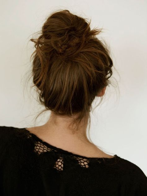 Messy French Bun | A Cup of Jo French Bun, Date Night Hair, Easy Hairstyles For School, A Messy Bun, Messy Bun Hairstyles, Hair Haircuts, Medium Hair, Hair Dos, Messy Hairstyles