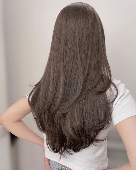 Korean Layered Hair Straight, Long Layer Korean Hair, Layered Hair Korean Long, Long Layers Korean Haircut, Long Layered Hair Korean Straight, Layers For Long Hair Asian, Simple Layered Haircut, Japanese Layered Haircut Medium, Simple Layers For Long Hair