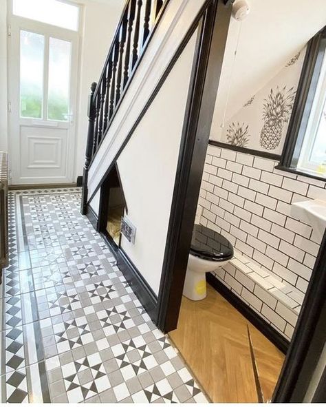 Bathroom Under The Stairs, Under Stairs Toilet, Tiny Toilet, Herringbone Wooden Floors, Understairs Toilet, Downstairs Wc, Bathroom Under Stairs, Under Stair, Cloakroom Toilet