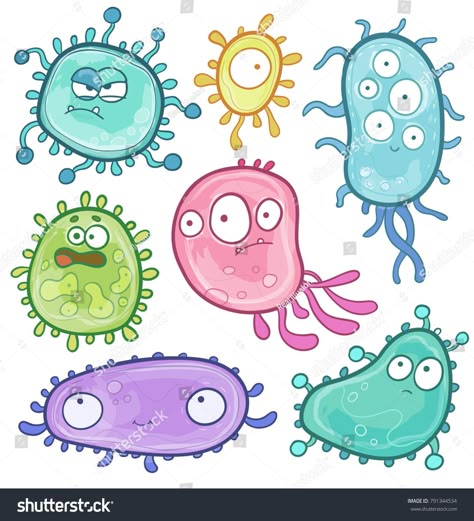 Microbes Doodle, Germs Cartoon, Bacteria Cartoon, Creative School Project Ideas, Drawing Simple, Vector Portrait, Cartoon Drawing, Microbiology, Art Plastique