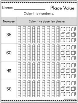 Place Value Tens And Ones, Place Value Worksheets, First Grade Math Worksheets, Base Ten Blocks, Math Centers Middle School, Base Ten, Tens And Ones, Kids Math Worksheets, Second Grade Math