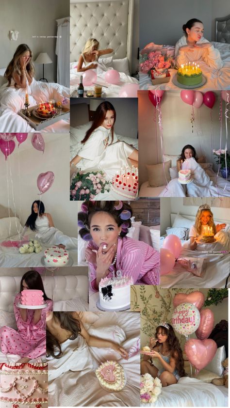 Girly Picture of Birthday Cake in Bed Bedroom Birthday Photoshoot Ideas, Birthday Bed Photoshoot, Bed Birthday Photoshoot, Birthday Bedroom Photoshoot, Bedroom Birthday Photoshoot, Birthday In Bed, Birthday Bed, Picture Of Birthday, 25 Birthday Decorations