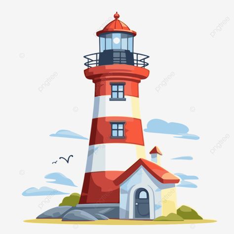 Lighthouse Clipart, Cartoon Building, Pod House, House Cartoon, Logo Cloud, Cartoon Clipart, Fall Music, Black And White Tree, Red Roof