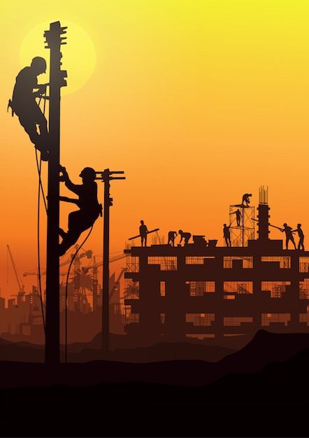 Construction silhouette background. | Premium Vector #Freepik #vector #construction-silhouette #building-construction #tower-crane #construction-crane Construction Site Painting, Construction Silhouette, Parametric Interior, Engineering Poster, Iron Worker, Silhouette Background, Paintings Nature, Crane Construction, Construction Crane