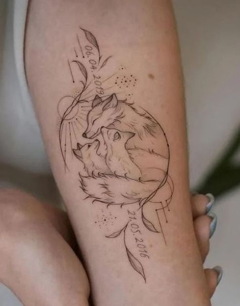 Women Fox Tattoo, Momma Bear And Cubs Tattoo For Women, Mom With Two Daughters Tattoo, Fox In Flowers Tattoo, Wolf Tattoo With Cubs, Arctic Wolf Tattoo, Wolf Tattoo Feminine, Viking Mother Tattoo, Fox Hip Tattoos Women