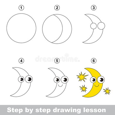 Drawing tutorial. How to draw a Moon vector illustration Draw A Moon, Step By Step Sketches, Kid Game, Moon Vector, Moon Drawing, Cute Birthday Gift, Easy Doodles Drawings, Step Drawing, Simple Doodles