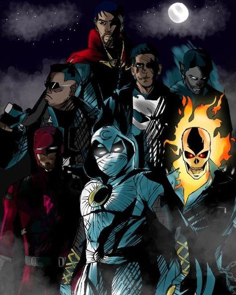 Midnight Suns, Midnight Son, Defenders Marvel, Marvel Tattoos, Punisher Marvel, Marvel Characters Art, Marvel Artwork, Character Design Sketches, Dc Comics Artwork