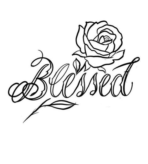 Blessed Rose Tattoo, Tattoos Stencils Outline, Stencil Outline Tattoo, Outline Tattoo Design, Rose Tattoo Outline, Flower Tattoo Stencils, Tattoos For Moms, Side Hand Tattoos, Rose Tattoo Thigh