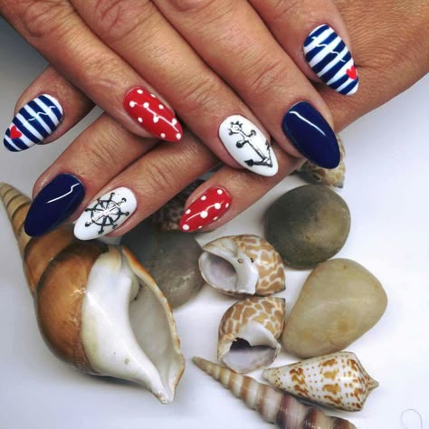 More Cruise Ship Inspired Nails, Cruise Nail Art Designs, Bright Fun Summer Nails, Boat Nail Art, Cruise Design Nails, New England Nails, Yacht Nails, Carnival Cruise Nails Designs, Boating Nails