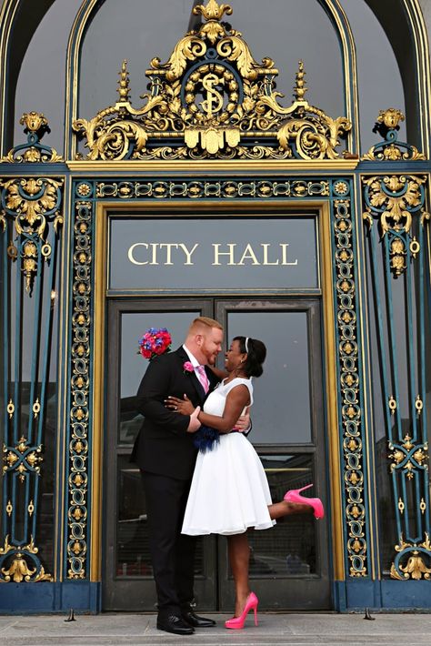 City Hall Wedding Couples City, City Hall Wedding Photos, Wedding Picture Ideas, Courthouse Wedding Photos, Low Key Wedding, Courthouse Wedding Dress, How To Dress For A Wedding, Wedding City, Fairy Wedding Dress