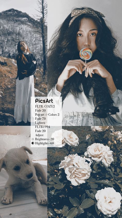 Keep your Instagram feed delightfully cozy all Winter long with this PicsArt FLTR blend 🥰📸 It reduces harsh light and adds smooth grey overtones 👌 Protip: After applying the various FLTRS and Effects noted here, switch the "Replay" toggle on to cut future edit time in half! Doing so creates a personal preset you can use over and over again 🙌 Picsart Filter, Filter Ideas, Vintage Lightroom Presets, Vintage Photo Editing, Picsart Tutorial, Phone Photo Editing, Photo Editing Vsco, Lightroom Tutorial Photo Editing, Fotografi Digital