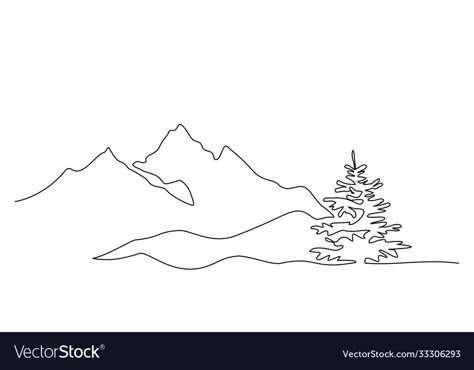 Mountain Line Drawing Simple, Mountains Line Drawing, One Line Drawing Travel, Single Line Tree Tattoo, Single Line Mountain Tattoo, Line Mountain Drawing, Single Line Mountain, One Line Mountain Tattoo, One Line Tree