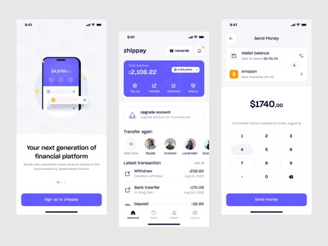 e-wallet mobile apps design by Firman Jabbar for Vektora on Dribbble Bank Mobile App Design, E Wallet App Ui, Mobile Wallet Ui, Fintech Mobile App, Mobile App Ui Design Inspiration, Lifestyle App, Fintech App, App Ui Design Inspiration, Marketing Dashboard