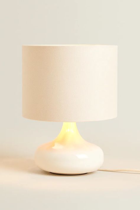 SMALL LAMP WITH CERAMIC BASE - Ecru | ZARA United Kingdom Nursery Lamp, Mini Lamp, Small Lamp, Small Table Lamp, Ceramic Base, Small Table, Ceramic Lamp, Retro Modern, Small Tables