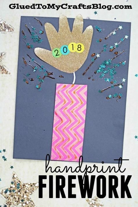 Paper Handprint Firework - Super Easy New Year's Eve Kid Craft News Years Crafts For Kids, New Year's Eve Crafts, Kids New Years Eve, New Year's Eve Activities, Fireworks Craft, January Crafts, New Year Art, Toddler Arts And Crafts, Handprint Crafts