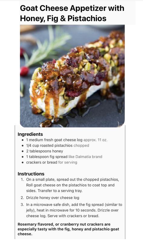 Goat Cheese Jam Appetizer, Pistachio Goat Cheese Log, Fig Goat Cheese Pistachio Wreath, Cheese Log Recipes, Goat Cheese Log, Goat Cheese Appetizer, Fig Spread, Cheese Log, Cheese Pairings