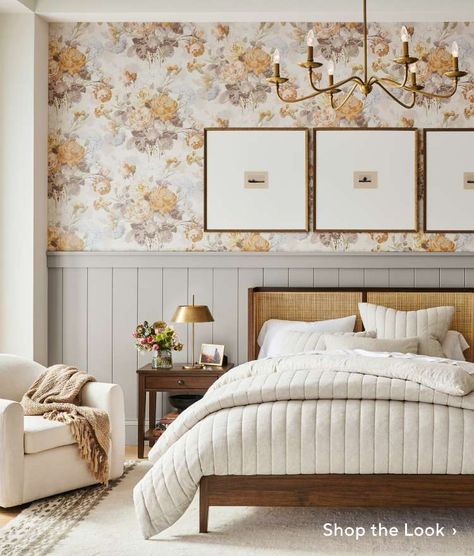 Shop the Look Styled Bed, Pottery Barn Bedrooms, European Bedroom, Cane Bed, Community Projects, Bedding Inspiration, Iron Chandeliers, Metal Table Lamps, High Quality Furniture