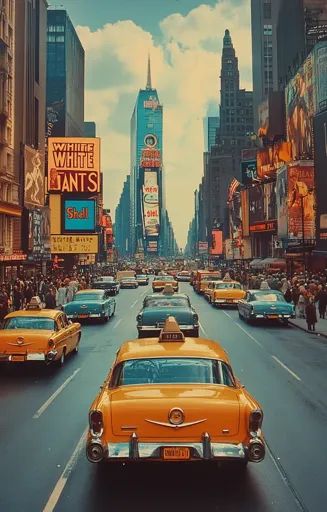 ↑↑↑ Larger size on website 🔸 A yellow taxi cab drives down a busy street in New York City. The street is lined with tall building New York 60s, Yellow Taxi Cab, New York Taxi, Collage Pictures, Yellow Taxi, Yellow Cabs, Tall Buildings, Busy Street, Classic Cars Trucks Hot Rods