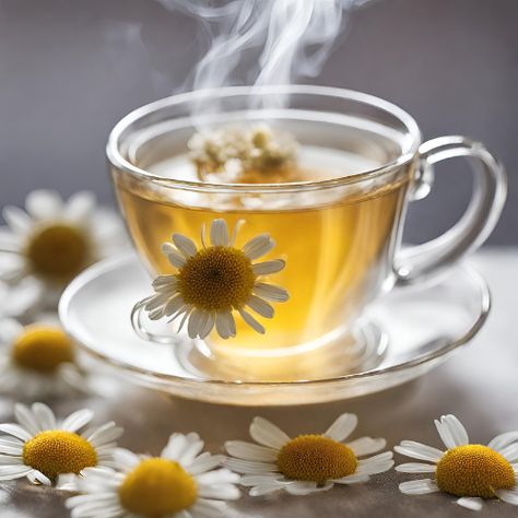 Very aromatic with a fruity tending floral flavour. Chamomile flowers have a yellow center and white petals - they almost look like a daisy. Chamomile tea is often sipped for relief of health issues ranging from toothache to nervousness. Chamomile has also been noted as beneficial for soothing headaches and is a natural relaxing herb known to assist the restless and those suffering from insomnia. In many circles, Chamomile is called nighty night tea or sleepy tea on account of its natural proper Daisy Chamomile, Iced Herbal Tea, Tea Photography, Sleep Tea, Tea Company, Caffeine Content, White Petals, Nighty Night, Tea Companies