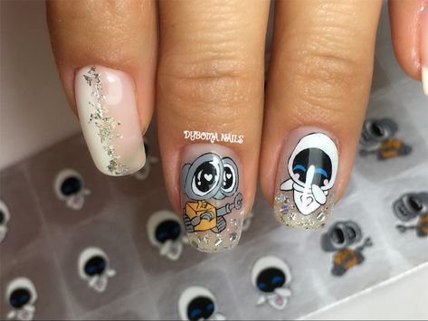 @dybomanails Wall E Nail Art, Wall E Y Eva, Walle Y Eva, Acrylic Nails Coffin Short, Wall E, Acrylic Nails Coffin, Nails Coffin, Spa Day, Coffin Nails