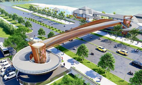 Construction of pedestrian overpass, Japan’s gift to Da Nang, begins - VnExpress International Urban Pedestrian Bridge, Pedestrian Bridge Design Concept, Pedestrian Bridge Architecture, Futuristic Infrastructure, Pedestrian Street Design, Overpass Design, Pedestrian Bridge Design, Overpass Bridge, School Building Plans