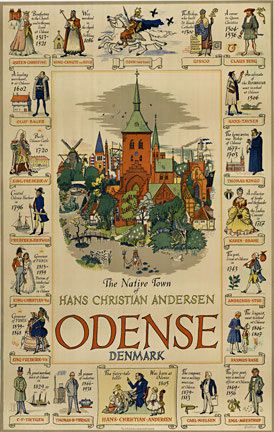 ODENSE Denmark Gustav Hjortlund c. 1950 King Canute, Denmark House, Odense Denmark, Danish Culture, Visit Denmark, Denmark Travel, Hans Christian Andersen, Vintage Travel Poster, Hans Christian