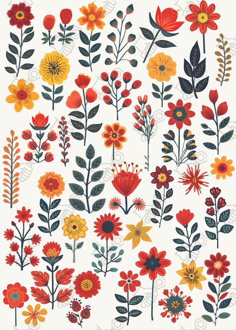 Scandinavian Folk Flowers, Scandinavian Folk Art Flowers, Folk Botanical Graphic Design, Scandinavian Graphic Design, Folk Botanical, Veranda Cafe, Scandinavian Illustration, Italian Minimalism, Scandinavian Flowers