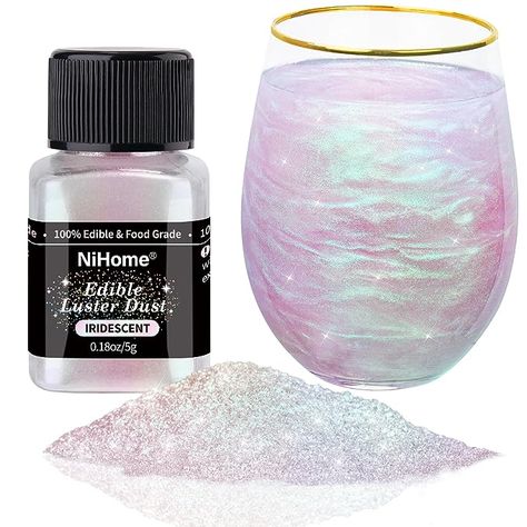 Iridescent Edible Glitter, Metallic Pink Birthday Theme, Edible Shimmer Dust, Sparkle Decorations Party, Drink Glitter Sparkle, Glitter Food Ideas, Luster Dust Drink, Candy Home Decor, Edible Drink Glitter