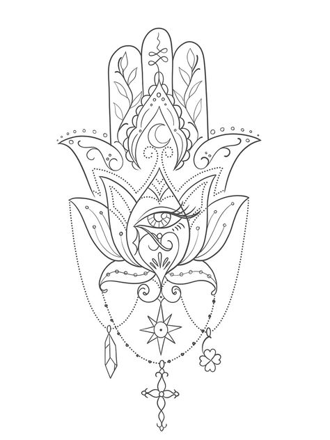 Hamsa Ganesha Tattoo, Mandela Tattoo Back For Women, Back Tattoo Drawings, Mosaic Tattoo, Fatima Hand Tattoo, Mandala Arm Tattoos, Hamsa Tattoo Design, Chest Tattoo Ideas, Mystical Tattoos