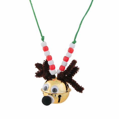 Reindeer Bell Necklace Craft Kit | Oriental Trading Jingle Bell Crafts, Reindeer Party, Frozen Jr, Class Crafts, Bell Necklace, Reindeer Games, Reindeer Craft, Kids Camp, Diy Necklaces