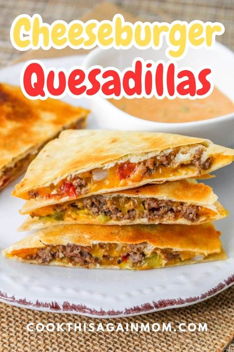 Quesadilla Maker Recipes, Cheeseburger Quesadillas, Cheeseburger Quesadilla, Quesadilla Recipes Easy, Quesadilla Maker, Homemade Big Mac, Burger Toppings, Ground Meat Recipes, Soft Tacos