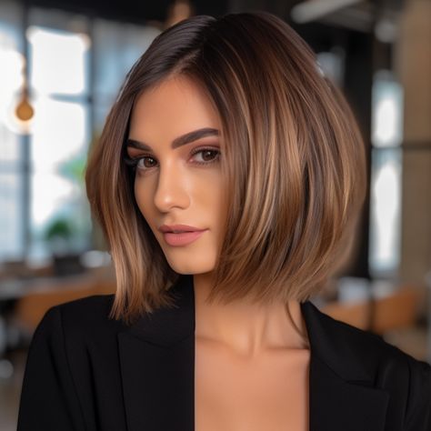 Brown Highlighted Bob, Caramel Hair Bob, Warm Caramel Balayage Honey Short Hair, Golden Brown Bob, Shoulder Haircuts For Women, Sunlight Brunette, Hairstyles For Picture Day, Shoulder Haircuts, Light Brown Bob