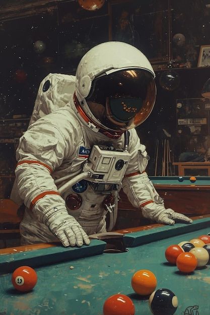 Billiards Aesthetic, Christmas Lights Outside, Astronaut Suit, Space Phone Wallpaper, Astronaut Art, Photo Montage, Neon Nights, Art Photos, Premium Photo